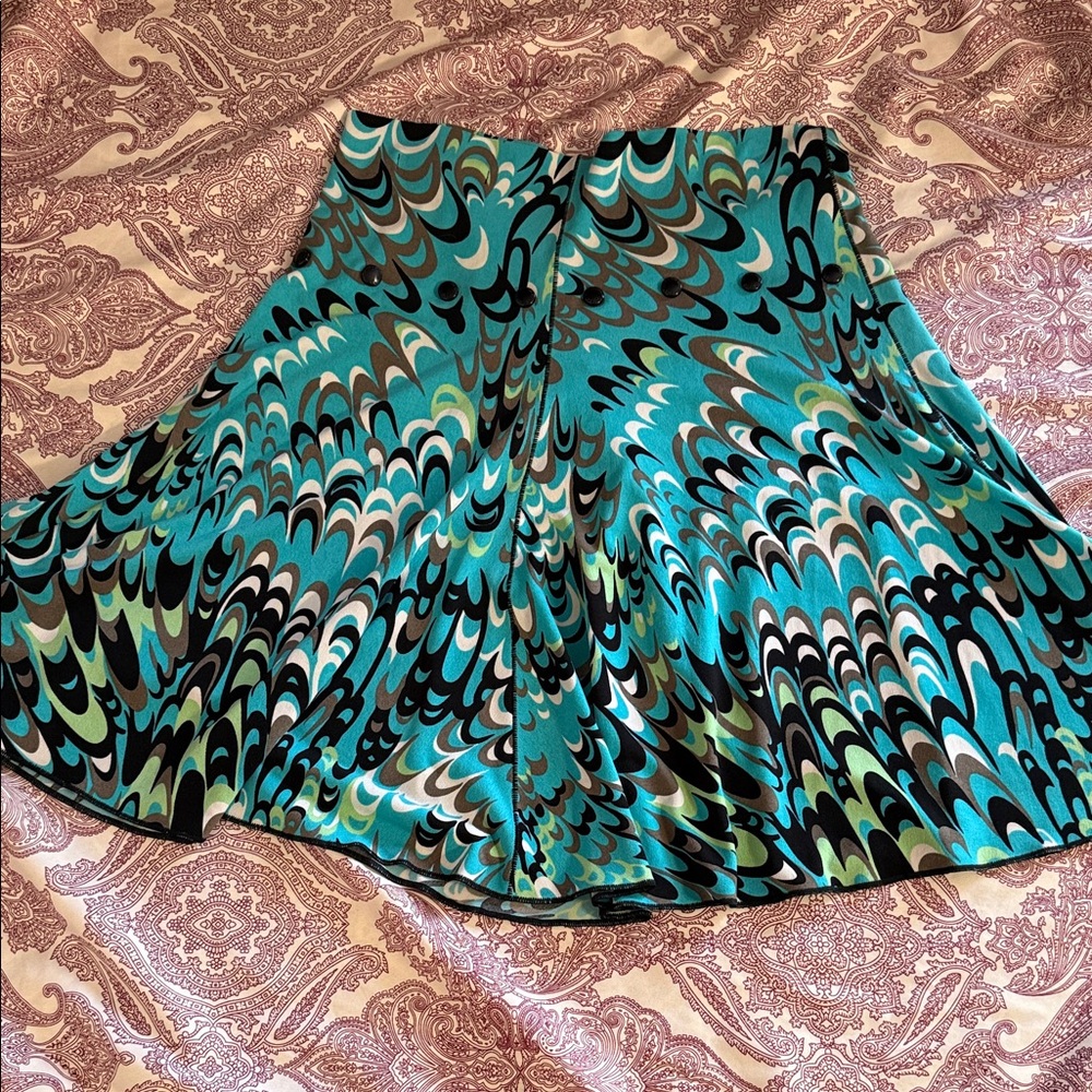 Stylish Teal and Black Skater Skirt